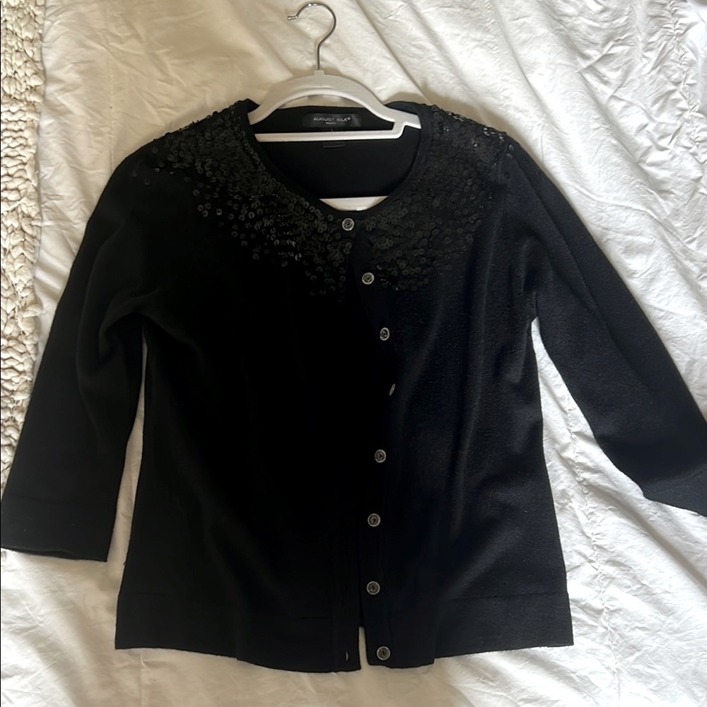 August Silk Black Cardigan Sweater